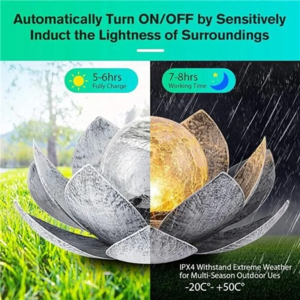 Waterproof Solar Lights Outdoor Garden, Globe Glass Lotus, for Walkway ,Tabletop